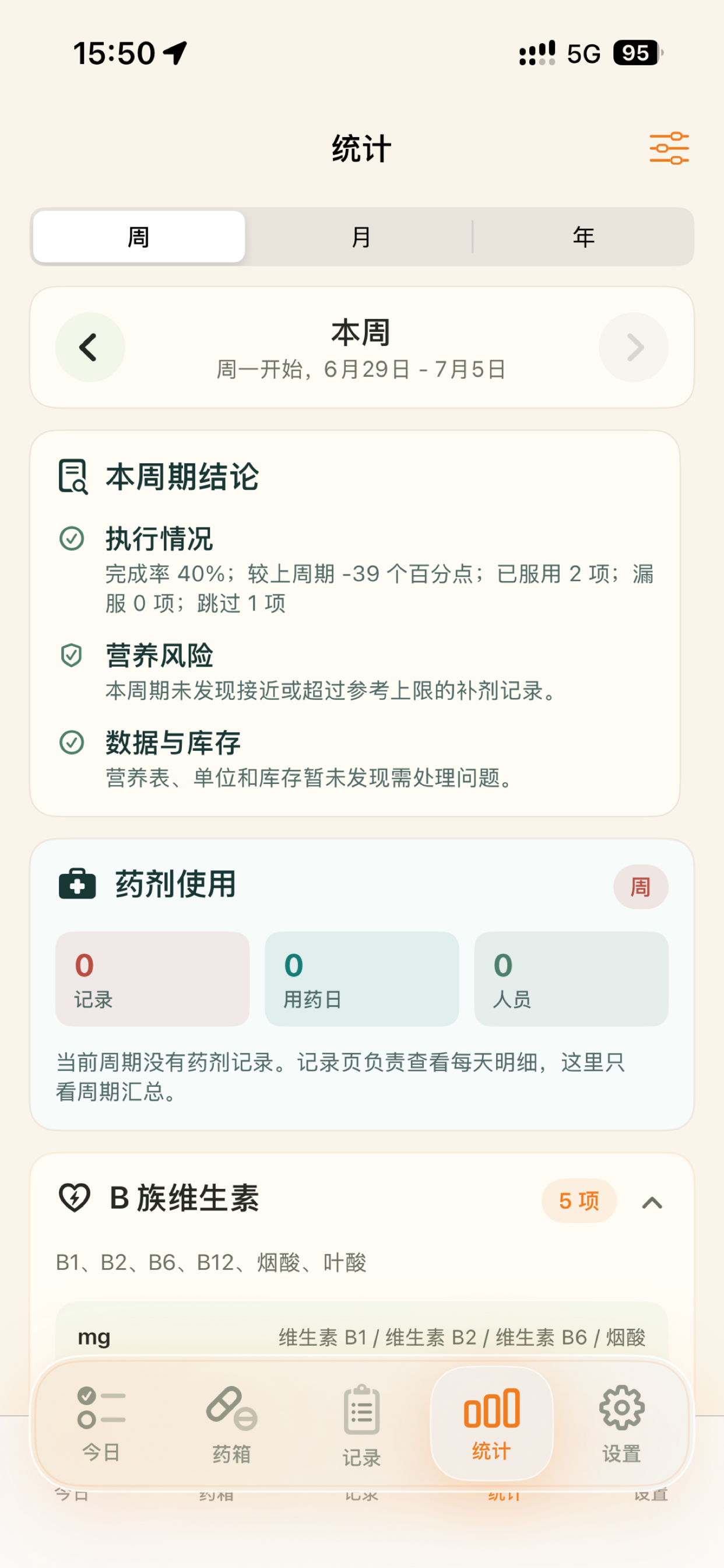 每日营养统计界面